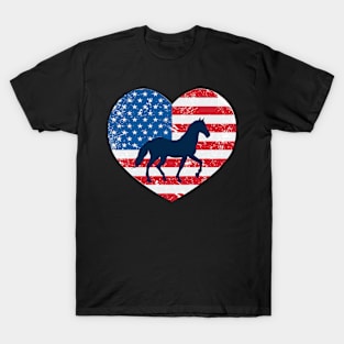 American Flag Heart Love Horse Usa Patriotic 4Th Of July T-Shirt